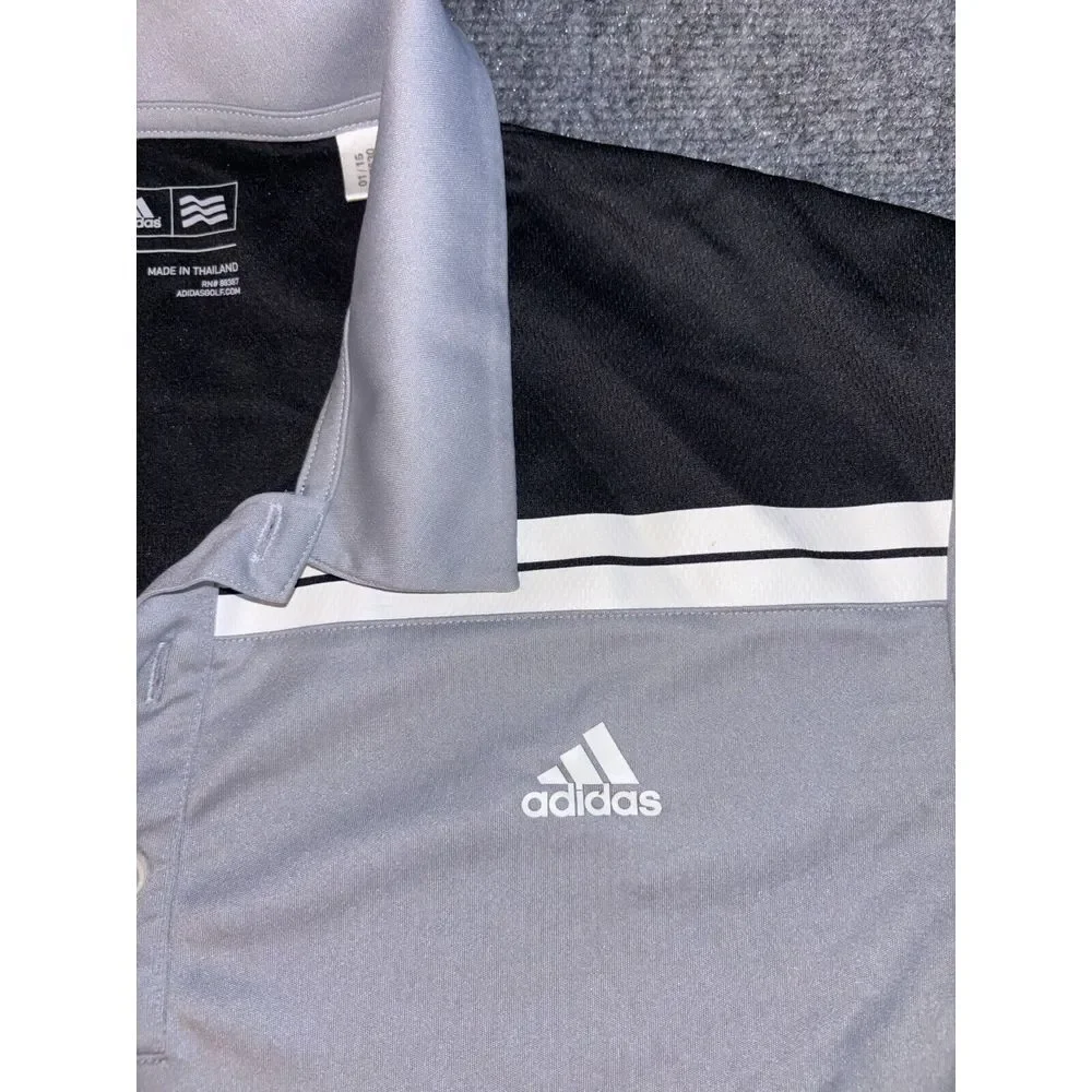 adidas Polo Shirt Mens Medium Gray Golf Performance Short Sleeve Collared‎ Logo